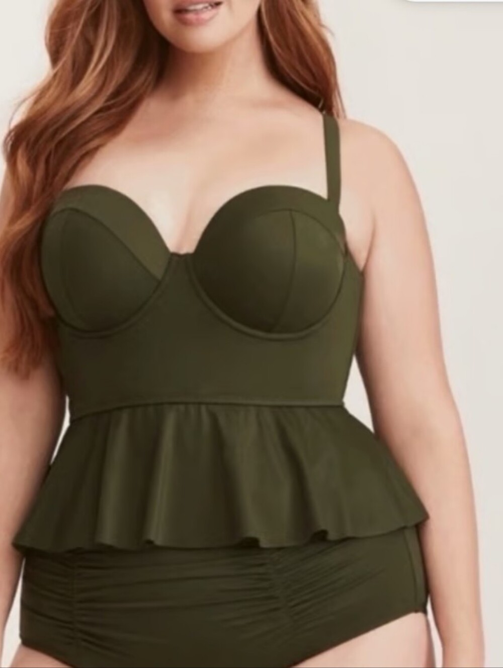 Torrid Olive Green Push-Up Demi Peplum Midkini- Top Only- No Bottoms- Sz 4